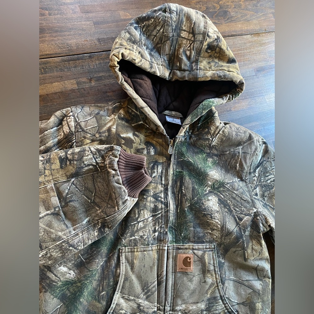 Carhartt Realtree Camo Jacket Youth M 10-12 Hooded Canvas Quilted Full Zip VTG